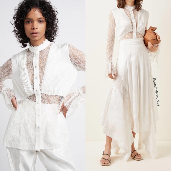 AJE Veil Lace Shirt Ivory White Button Down Top - Picture 3 of 11
